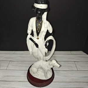 La Verona African American Lady & Dog Art Deco Elegant Sculpture Vintage 15"